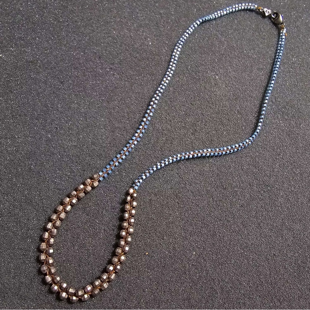 NWOT Chan Luu Pyrite & Moonstone Woven Necklace w Sterling Clasp, 16 in